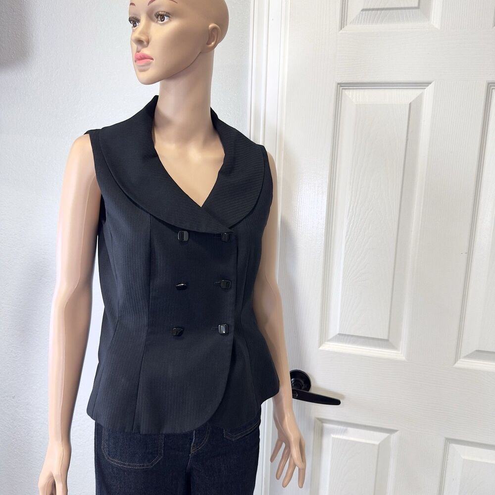 Antonio Melani Pinstripe Black Sleeveless Blazer Vest Womens 6 Shawl Collar Top